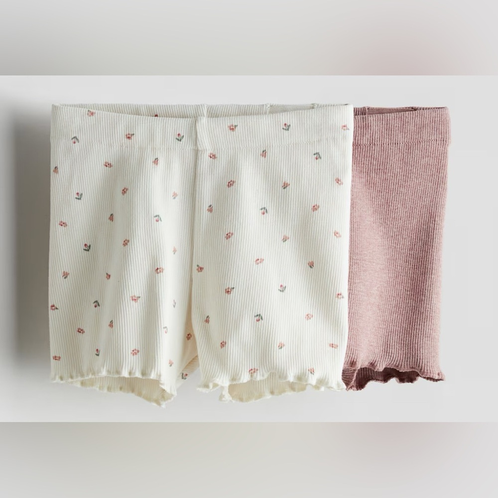 H&M Baby Organic Cotton Ribbed Shorts 2 Pack in Dusty Pink & Cream Floral